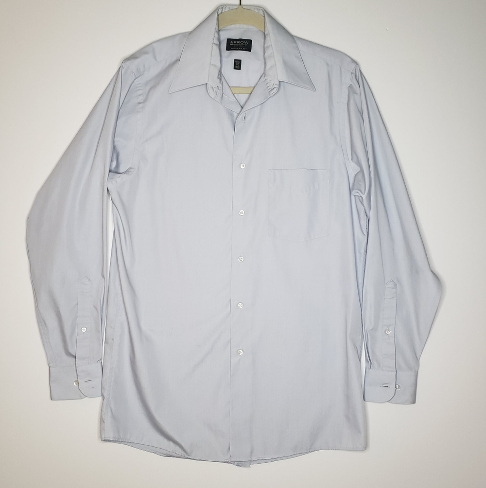 Arrow Button Down Gray Dress Shirt Sz 14.5 Mens 32/33 Small Poplin Wrinkle Free